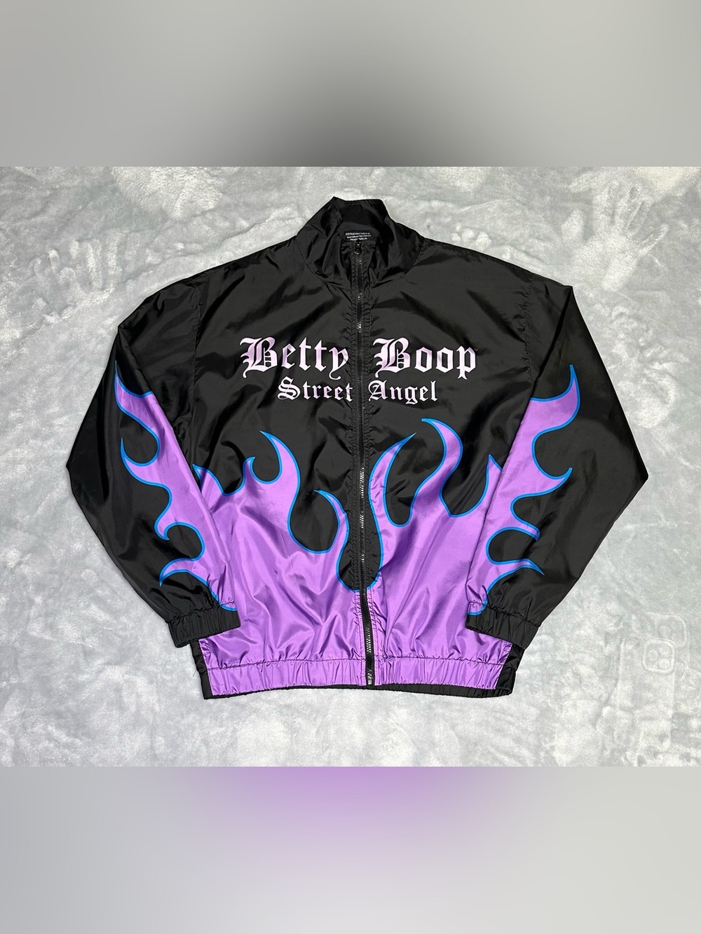 Betty Boop Street Angel Womens XL Motorcycle Flame Windbreaker Jacket Full Zip